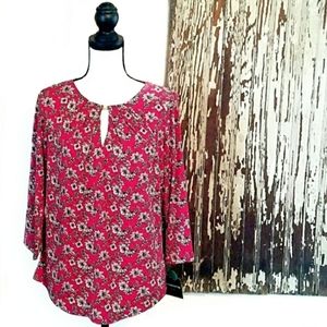 Liz Claiborne Peasant Blouse Red Floral Size MP